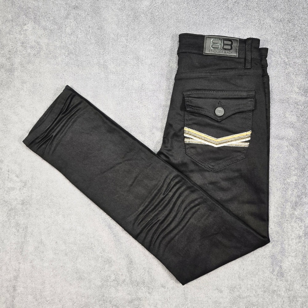 Benjamin Black Slim Jeans Men 30x32 Black Excellent Embroidered Flap Pocket